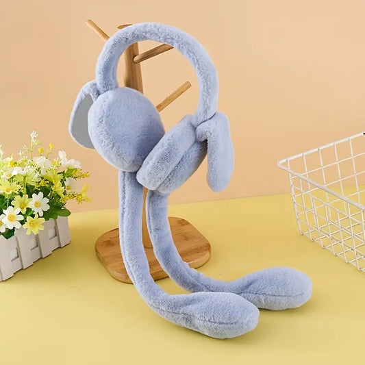 Cute Bunny Cap Headphone Plush Ear Muff Winter Headwear for Women & Girls – Soft Warm Cartoon Style (Random Color)
