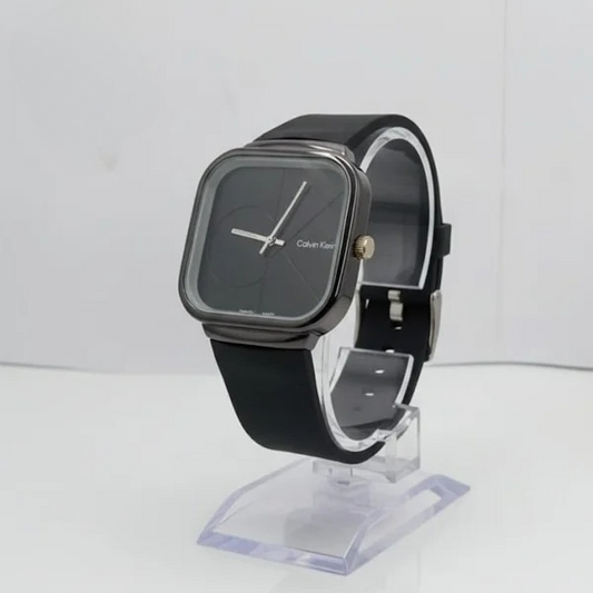 Calvin Klein Black Quartz Analog Watch for Men | Square Dial Luxury Wristwatch with Premium Silicone Strap Black
