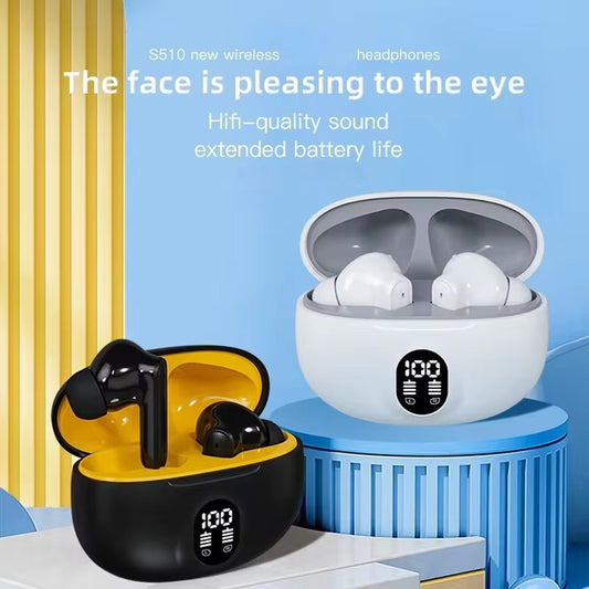 Professional Display Earbuds STEREO 895B Wireless Bluetooth Earbuds | Mic in-Ear Headphones with LED Display | Type C Fast Charging | Bluetooth 5.3 for Android/iPhone ( With Cable - With Box - Random Color )