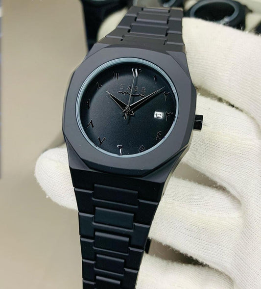 Full Black Aura Quartz Watch – Lightweight Analog Design, Premium Quality Finish, Stylish Wrist Watch for Men & Boys | Available in Full Black & Black-White (Without Box)