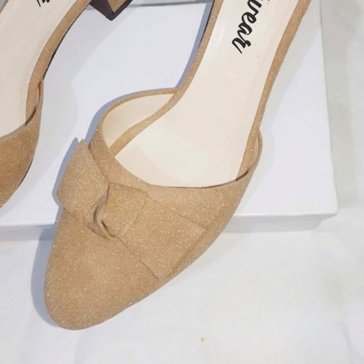 Stylish Heel Pump Shoes for Women with Tie Knot - Blue color 36