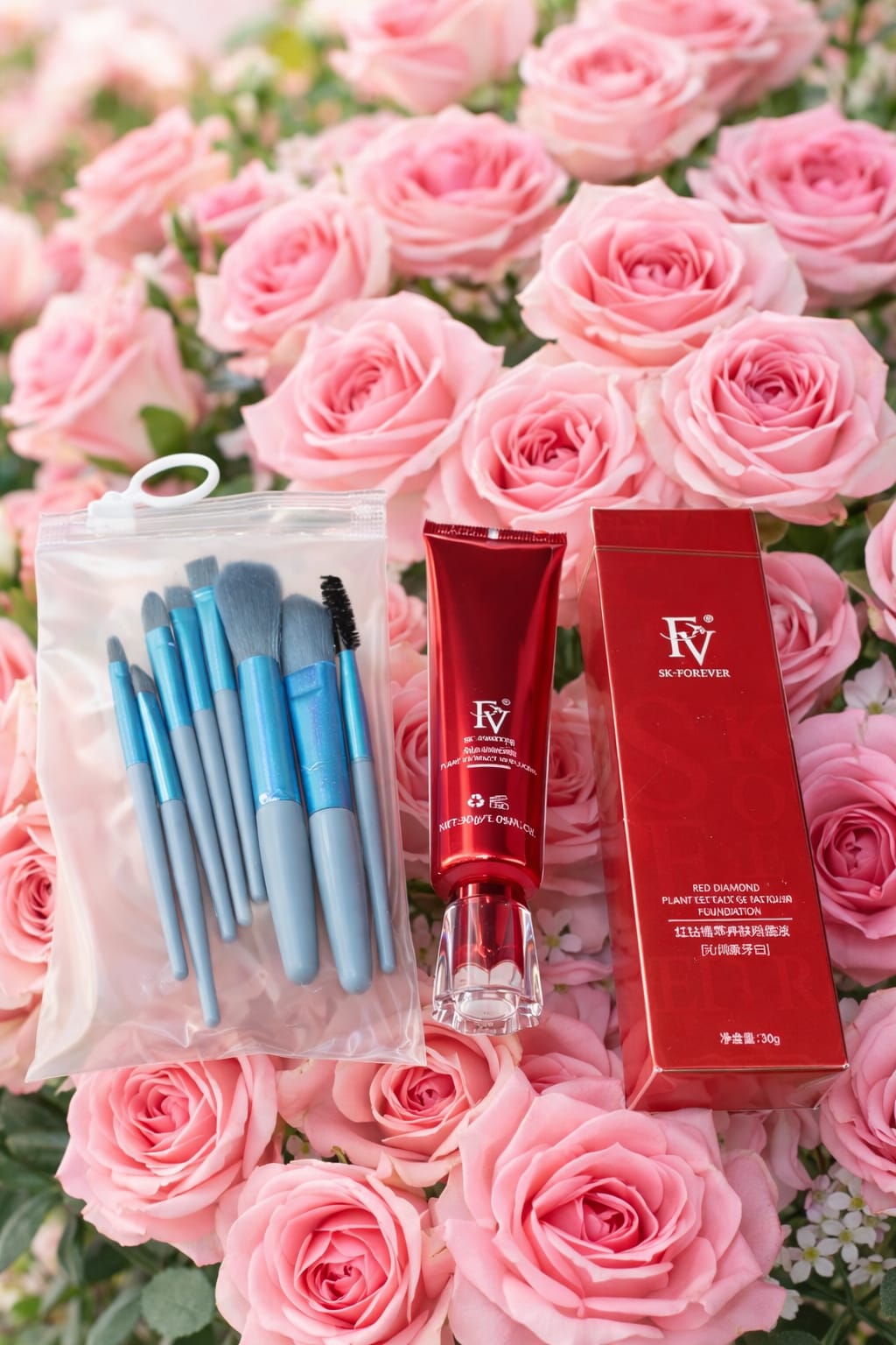 FV Foundation With 8 Pcs Makeup Brush Set – Full Coverage Face Makeup Kit For Women